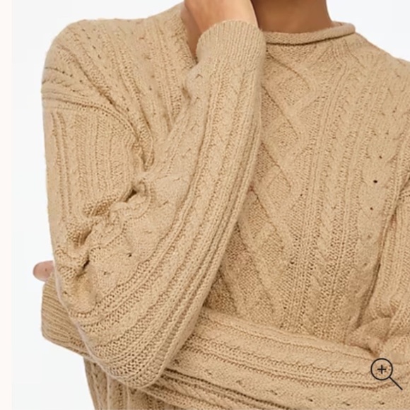 NWT J. Crew roll neck Cable Knit cotton blend soft fisherman Sweater camel Sz XS - Picture 2 of 8
